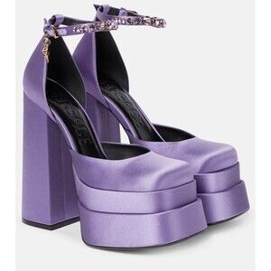 Versace Aevitas Platform Purple Orchid Satin Pump Crystal 37/ 7 NWB $1,575